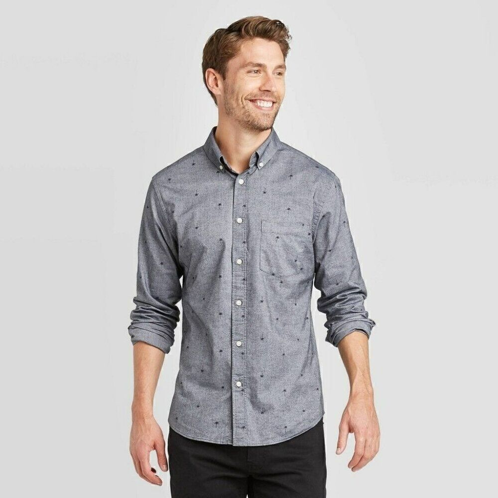 Men's Slim Fit XL Palm Tree Print Oxford Long Sleeve Button Down Shirt Goodfello